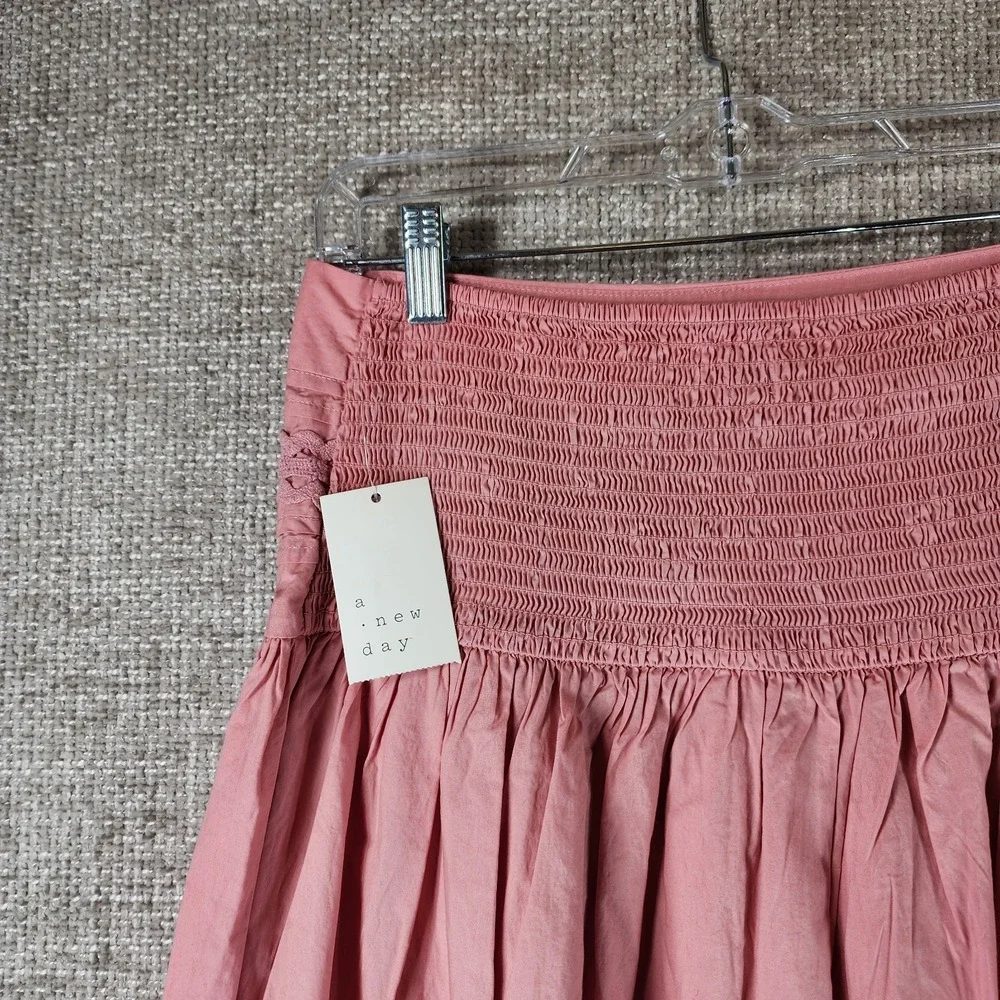 A New Day Pink Cotton Midi Skirt Womens M Boho Bric-Brac Pintuck Casual NEW‎